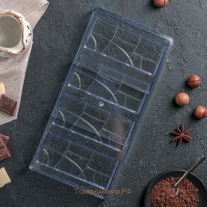 Форма для шоколада KONFINETTA «Плитка», 28×14 см, 4 ячейки (11,7×4,8×0,7 см)