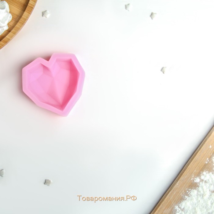 Молд «Сердце», силикон, 7,5×7,5×2,5 см, цвет розовый