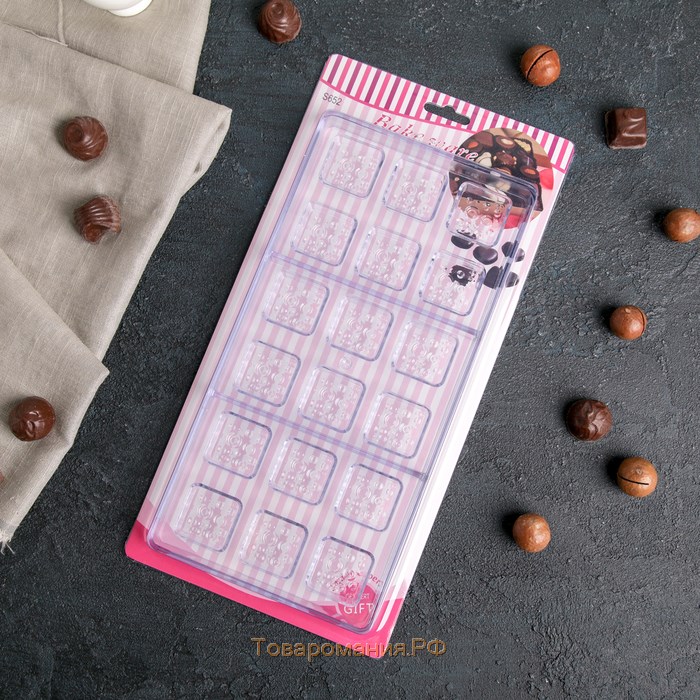 Форма для конфет и шоколада KONFINETTA «Пористый шоколад», 33×16,5×2,5 см, 18 ячеек, ячейка 3×3×1 см