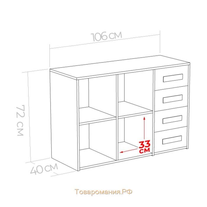 Тумба Юниор правая 4 ящика 1056х400х714 Дуб сонома/Магнолия