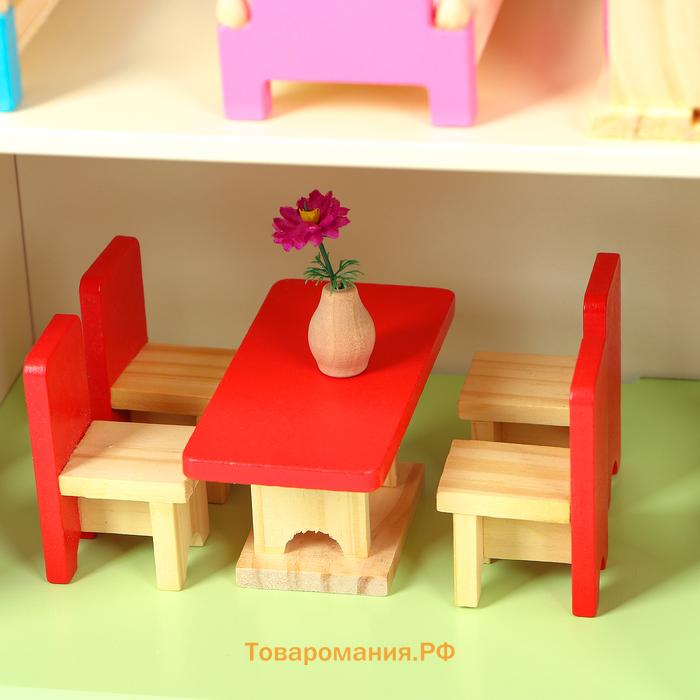Дом деревянный для кукол, 41×8×50 см, с мебелью