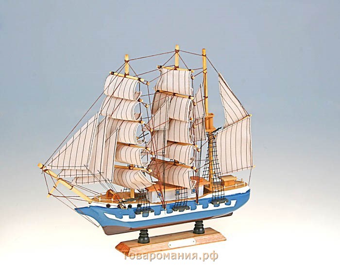 Корабль сувенирный средний «Корсика», борта синие с белой полосой, паруса белые, 43х8,5х37 см