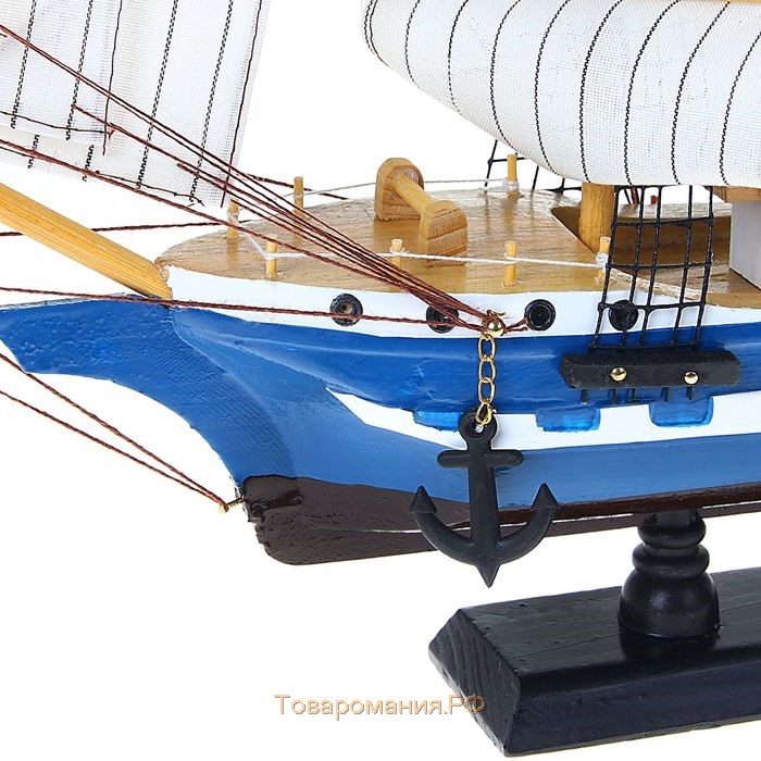 Корабль сувенирный средний «Корсика», борта синие с белой полосой, паруса белые, 43х8,5х37 см