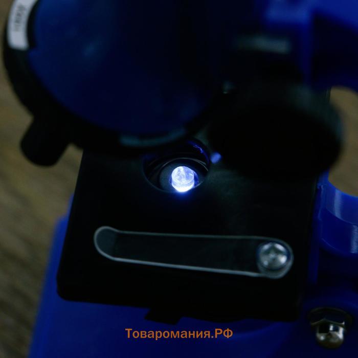 Микроскоп, кратность увеличения 600х, 300х, 100х, с подсветкой, 2АА, синий
