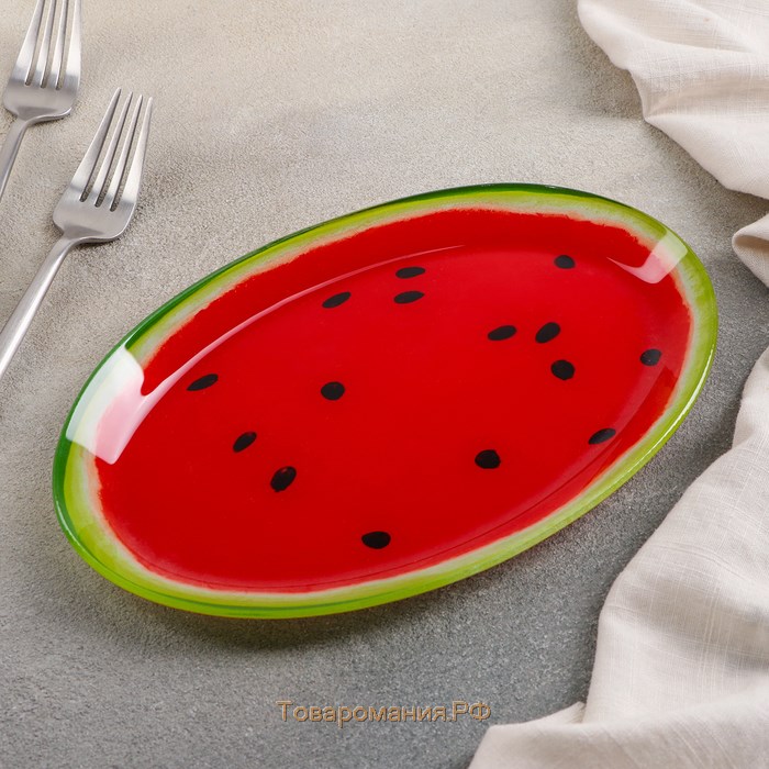 Блюдо стеклянное сервировочное овальное «Сладкий арбуз», 24,5×15 см, цвет красный