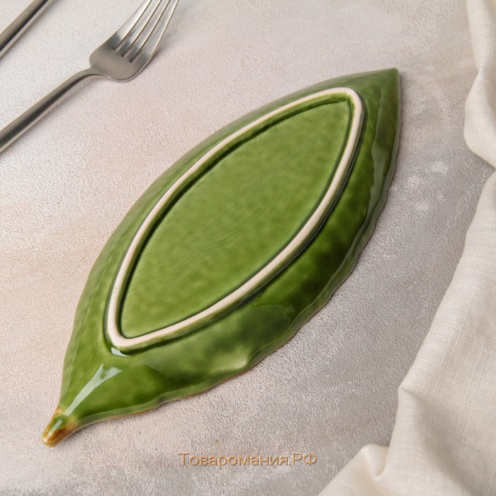Блюдо керамическое сервировочное «Дендрарий», 26×10,5×1,5 см, цвет зелёный