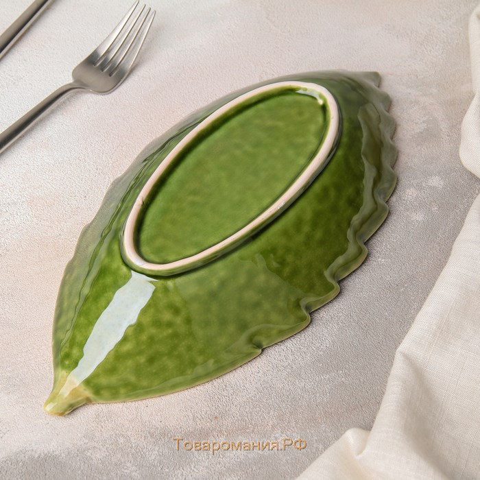 Блюдо керамическое сервировочное «Дендрарий», 27×13×4 см, цвет зелёный