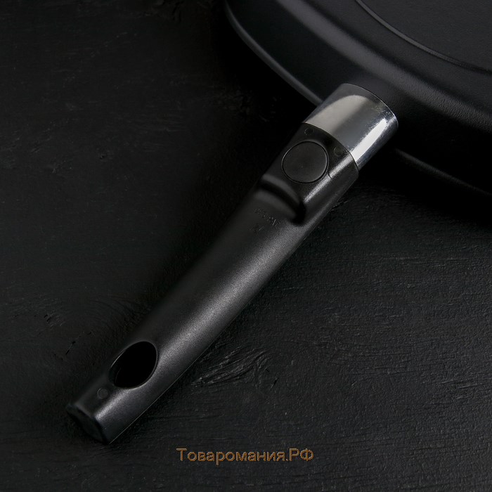 Сковорода-гриль квадратная Granit ultra, 28×28 см, съёмная ручка, стеклянная крышка, антипригарное покрытие, цвет чёрный