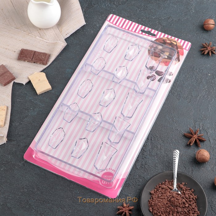 Форма для шоколада и конфет KONFINETTA «Драгоценные камни», 33×16,2 см, 16 ячеек, (2,5×3/4,5 см)