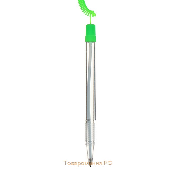 Ручка шариковая 0,5 мм на подставке "Стоп" с липучкой и шнуром стержень синий, корпус ЗЕЛЕНЫЙ (штрихкод