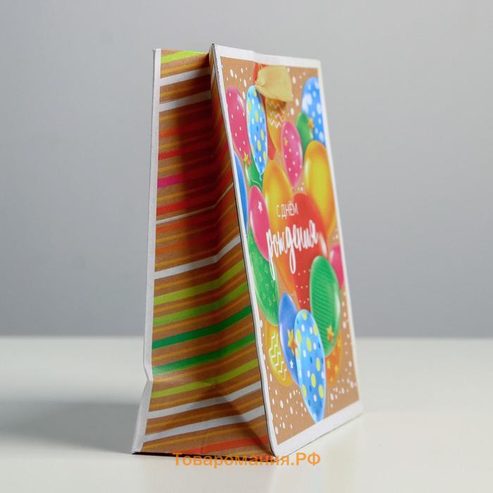 Пакет крафтовый вертикальный «С Днём Рождения», S 12 × 15 × 5.5 см