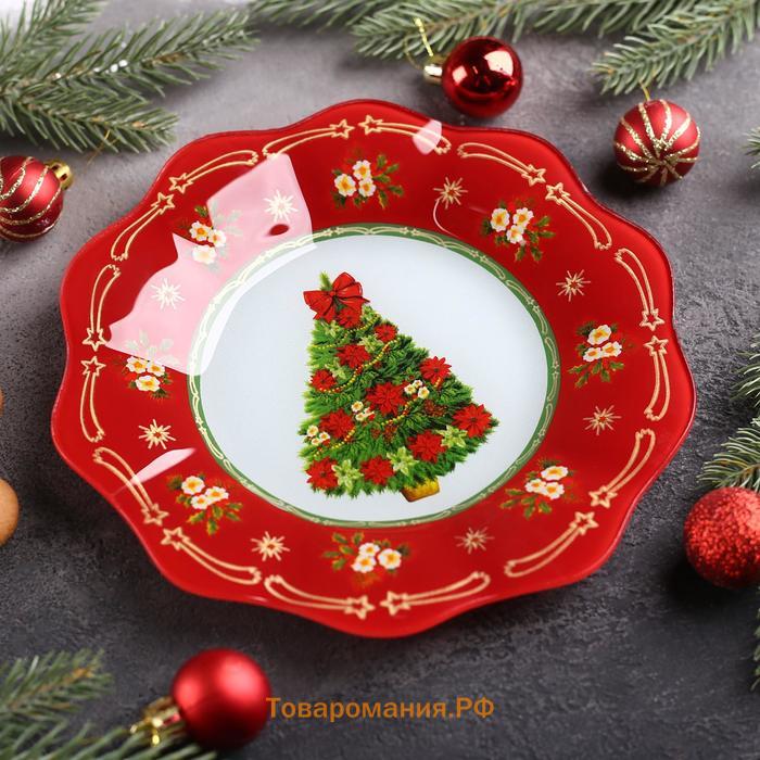 Тарелка стеклянная десертная «Новогодняя ель», d=20 см