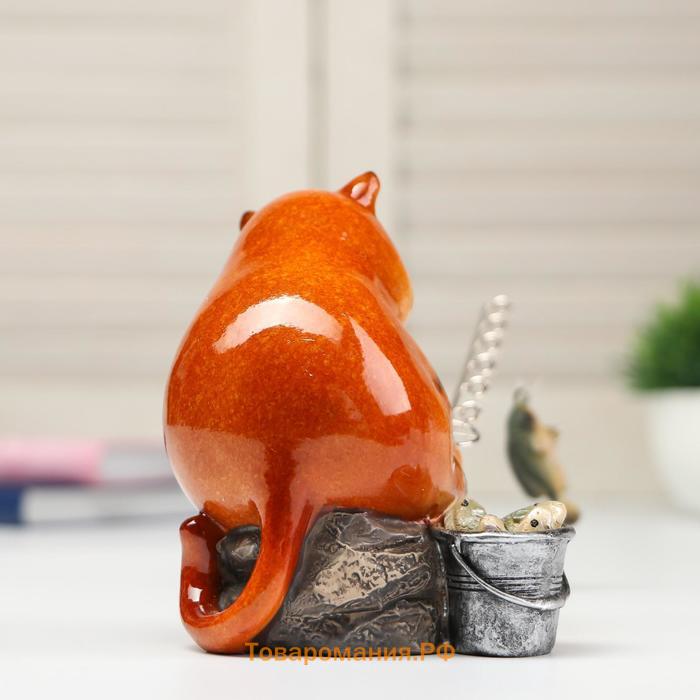 Сувенир полистоун лак "Рыжий кот на рыбалке" 12,5х10х18 см