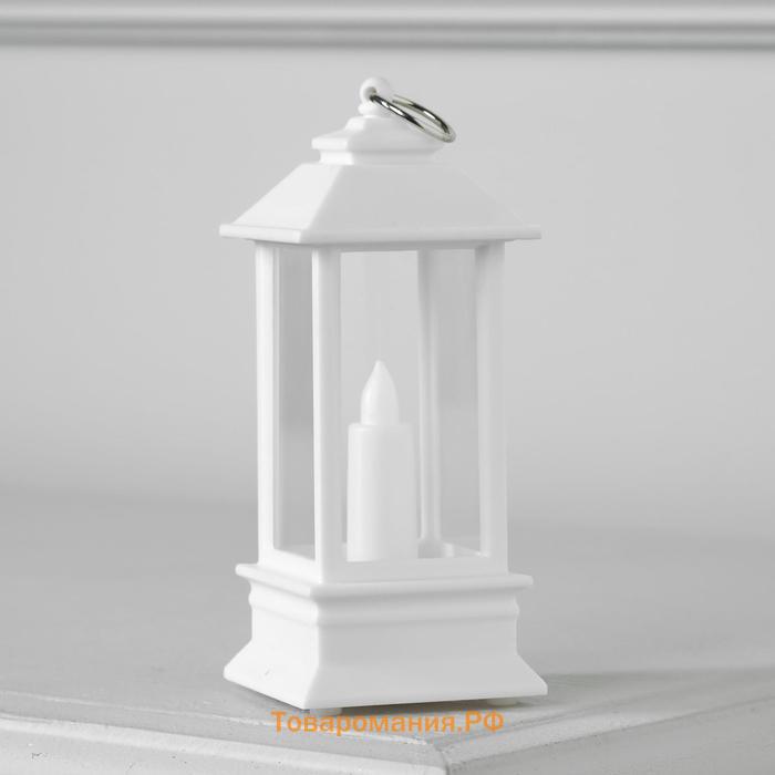 Светодиодная фигура «Белый фонарь со свечкой» 5.5 × 13 × 5.5 см, пластик, батарейки AG13х3, свечение тёплое белое