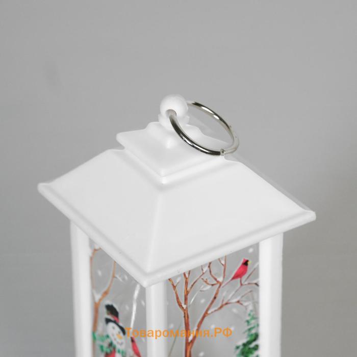 Светодиодная фигура «Фонарь со снеговиком» 5.5 × 13 × 5.5 см, пластик, батарейки AG13х3, свечение тёплое белое