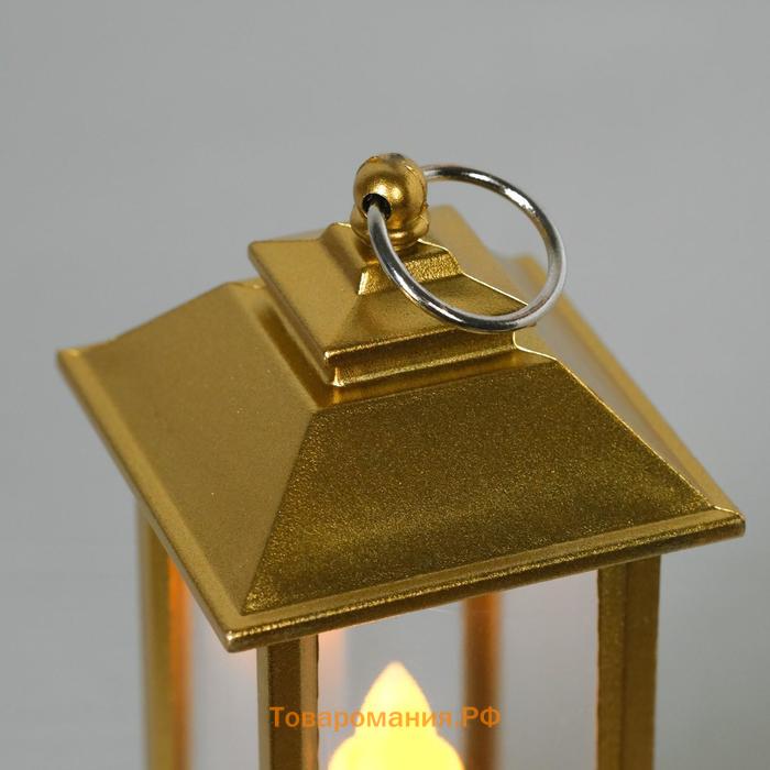 Светодиодная фигура «Золотистый фонарь со свечкой» 5.5 × 13 × 5.5 см, пластик, батарейки AG13х3, свечение тёплое белое