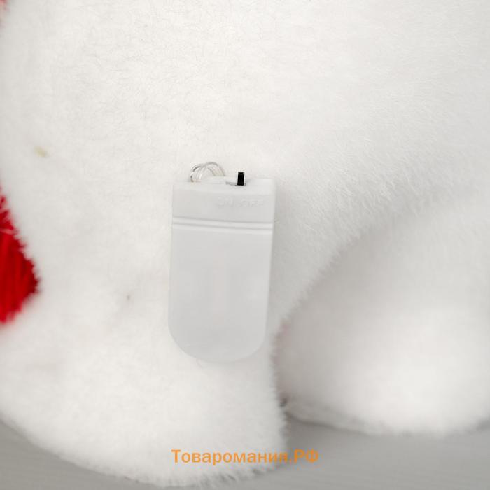 Светодиодная фигура «Мишка в шапке» 18 × 30 × 17 см, флок, батарейки ААх2 (не в комплекте), свечение тёплое белое