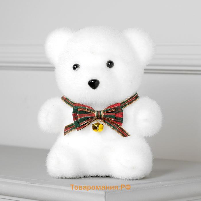 Светодиодная фигура «Медведь с бантиком» 12 × 20 × 7 см, флок, батарейки CR2032х2 (не в комплекте), свечение тёплое белое