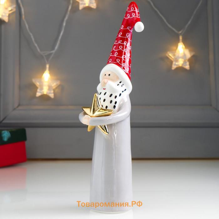 Сувенир керамика "Дедушка Мороз с звёздочкой в обнимку" серый с красным 23,6х5,9х7,2 см