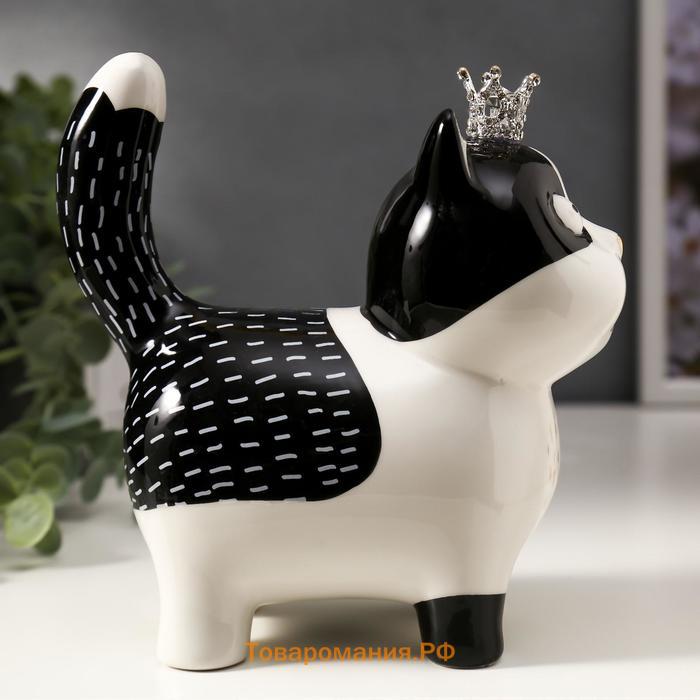 Сувенир керамика "Котик в короне" бело-чёрный с золотом 16,3х7,5х15 см