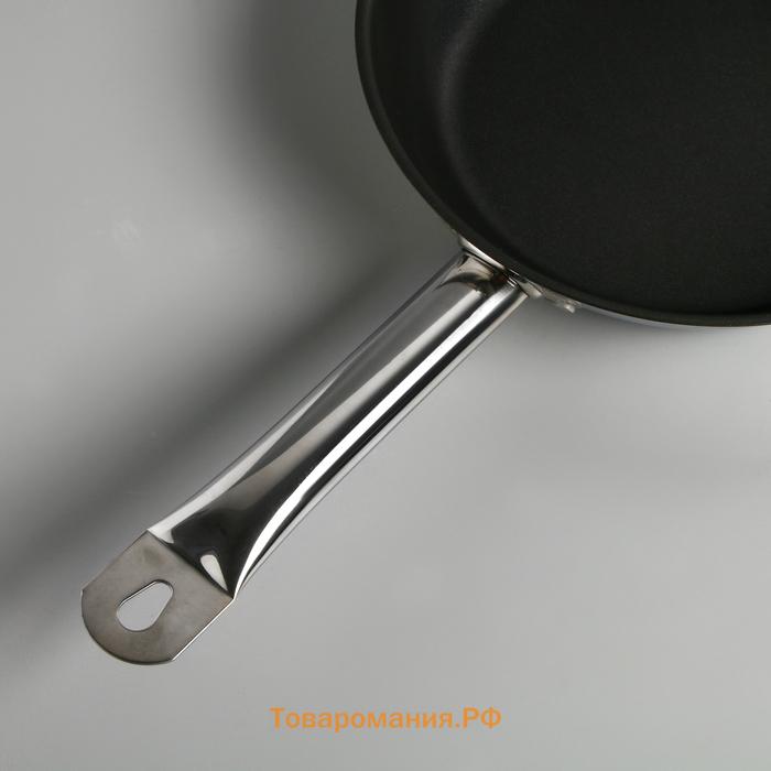 Сковорода «Общепит», d=24 см, толщина корпуса 0,6 мм, дно 3,5 мм, с теплораспределительным слоем, антипригарное покрытие, индукция