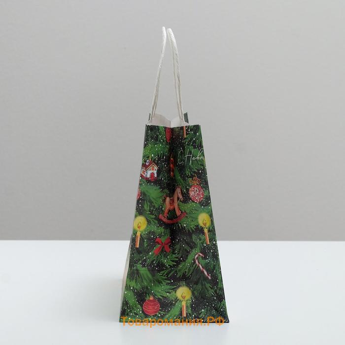 Пакет подарочный крафтовый «Новогодняя ёлочка», 22 × 25 × 12 см