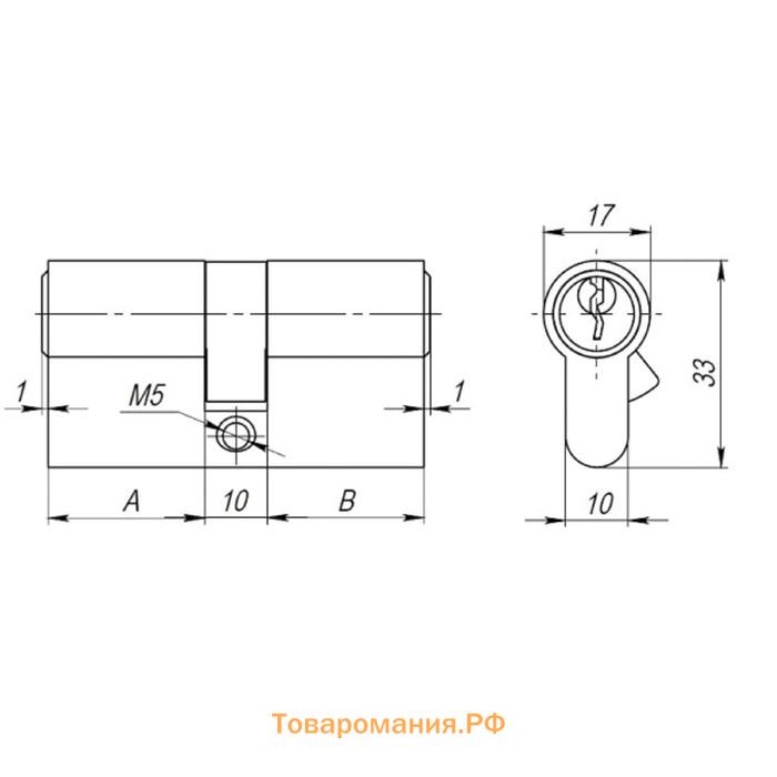 Цилиндровый механизм AX100.80 мм ,35х10х35, 5 ключей, цвет хром