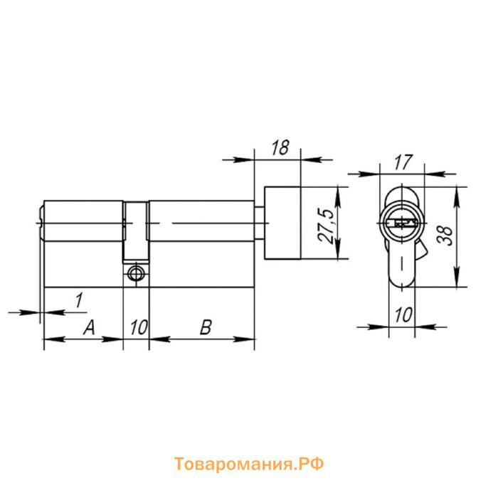 Цилиндровый механизм с вертушкой AX202.100 мм ,40х10х50, 5 ключей, цвет хром