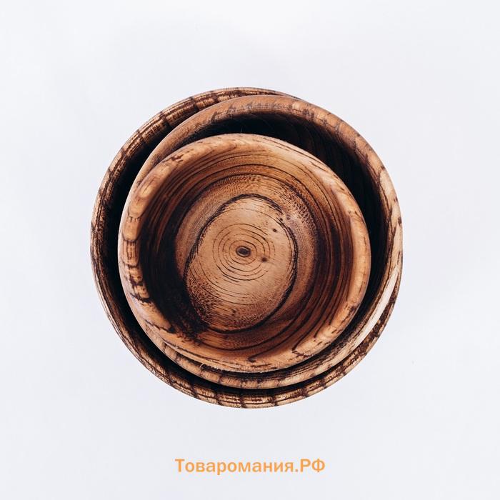 Набор деревянных тарелок из натурального вяза Magistro, 3 шт: 15×6,3, 12,5×6,1, 10,5×5,9 см, цвет коричневый