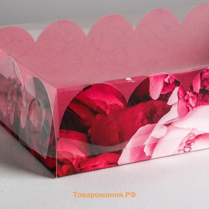 Коробка для печенья, кондитерская упаковка с PVC крышкой, Enjoy every moment, 20 х 30 х 8 см