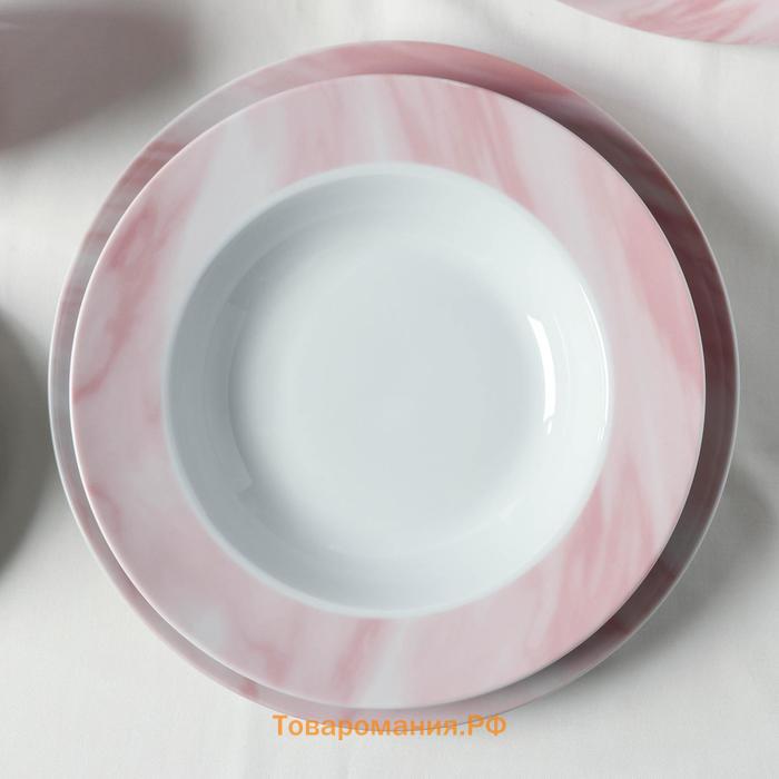 Набор керамической посуды «Мрамор», 24 предмета: тарелки d=19/21/24 см, чайная пара 200 мл, цвет розовый