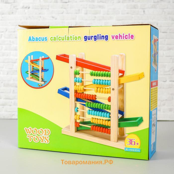 Детская деревянная игрушка 2 в 1 «Автотрек и счёты», 31 × 28 × 9,5 см