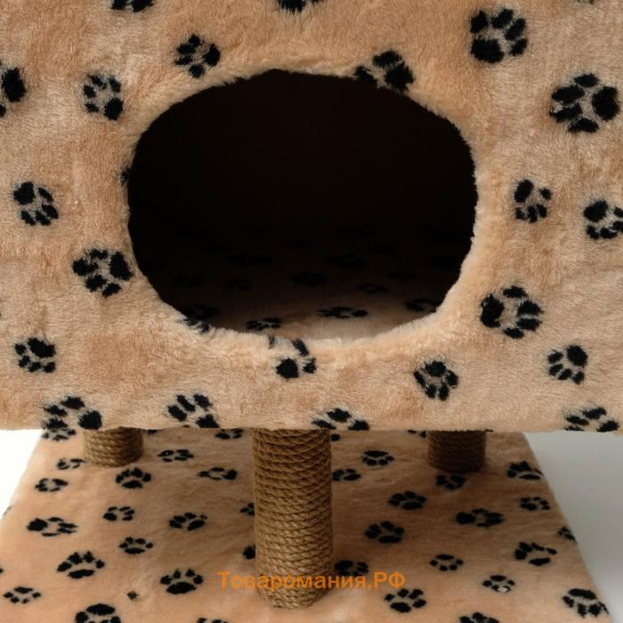 Домик для кошек с когтеточкой, с площадкой и полкой, 65 х 51 х 173 см, серая с лапкам