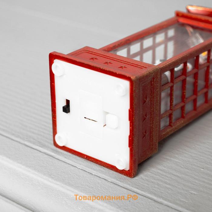 Светодиодная фигура «Дед Мороз в телефонной будке» 5.3 × 12 × 5.3 см, пластик, батарейки AG13х3, свечение тёплое белое
