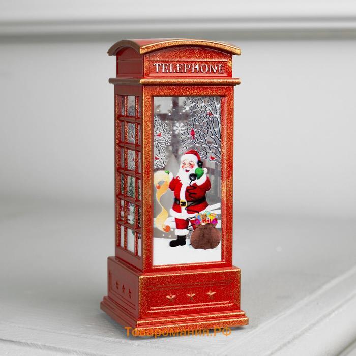 Светодиодная фигура «Телефонная будка с Дедом Морозом» 5.3 × 12 × 5.3 см, пластик, батарейки AG13х3, свечение тёплое белое