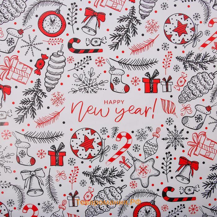 Бумага упаковочная глянцевая «Happy new year», 70 х 100 см, Новый год