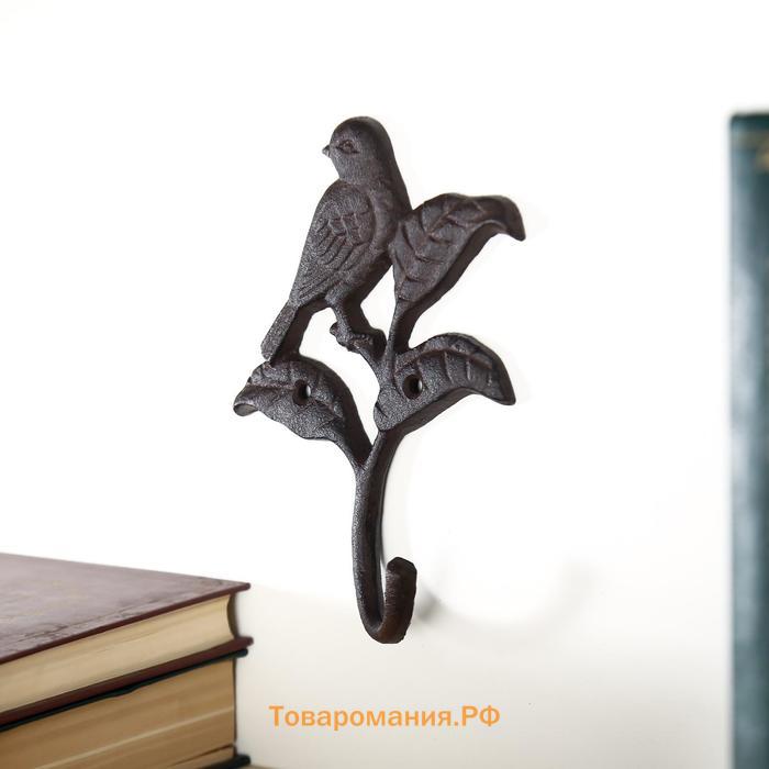 Крючок декоративный металл "Птица и листья" 18х12х4 см