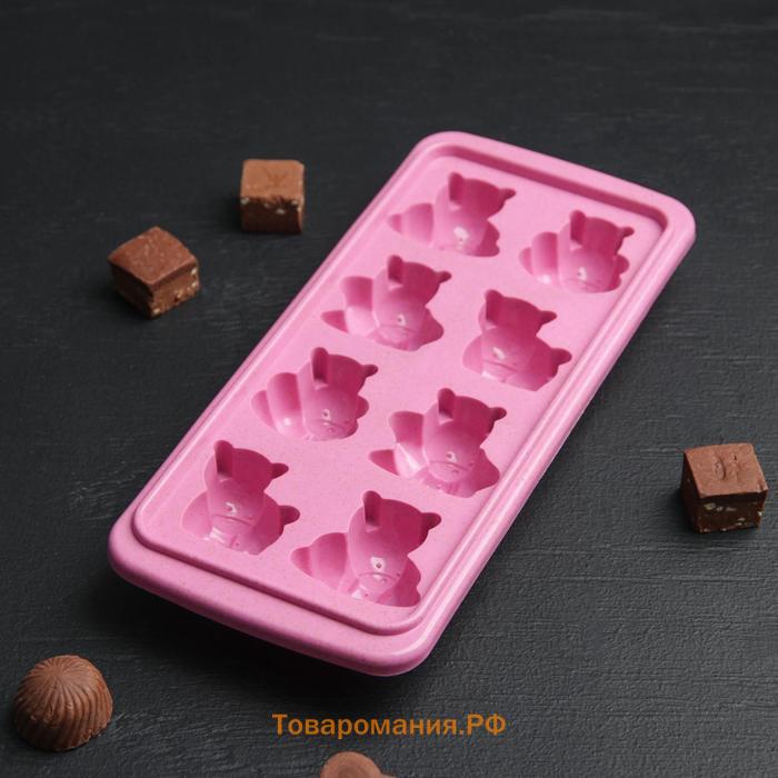 Форма для конфет и шоколада «Зверята», 8 ячеек, 25×11×2,5 см, цвет МИКС