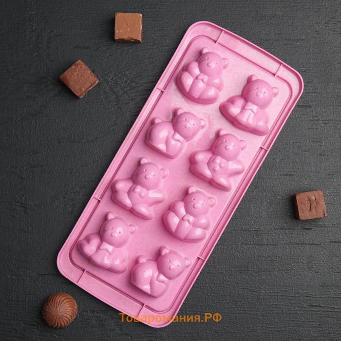 Форма для конфет и шоколада «Зверята», 8 ячеек, 25×11×2,5 см, цвет МИКС