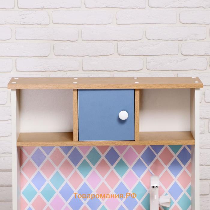 Игровая мебель «Детская кухня», цвет корпуса бело-бежевый, цвет фасада бело-голубой, фартук ромб