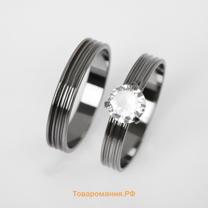 Кольцо "Кристаллик" линии, цвет белый в сером металле, размер 19