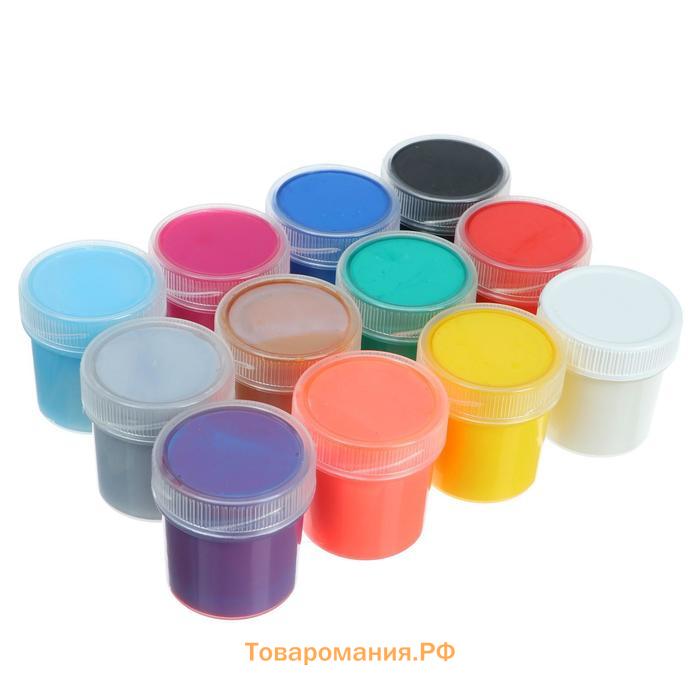 Краска акриловая, набор 12 цветов х 20 мл, Calligrata Mix : 6 стандарных ; металлик, перламутровый, флуоресцентный, с блестками, морозостойкий