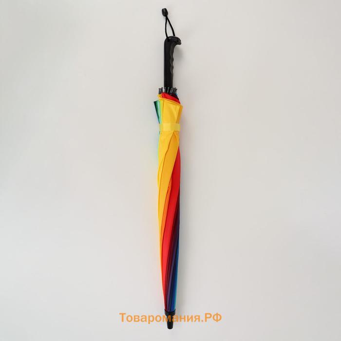 Зонт - трость полуавтоматический «Радуга», эпонж, 16 спиц, R = 48 см, разноцветный