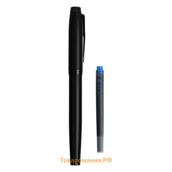 Ручка перьевая Parker IM Achromatic Black BT корпус из нержавеющей стали, чёрный матовый, синяя (2127741)