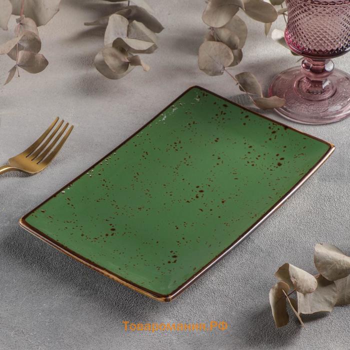 Блюдо керамическое прямоугольное «Созвездие», 22×14 см, цвет зелёный