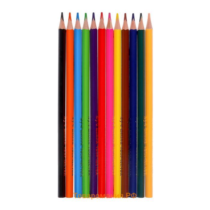Цветные карандаши 12 цветов "Школа Творчества", трёхгранные