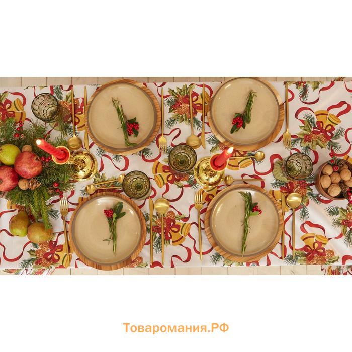 Скатерть новогодняя "Новогодние колокольчики" 145*300 +/- 2 см, 100% п/э
