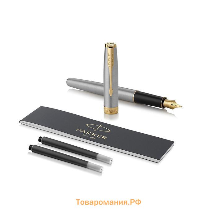 Ручка перьевая Parker Sonnet Core F527 Stainless Steel GT F, корпус из нержавеющей стали, синие чернила