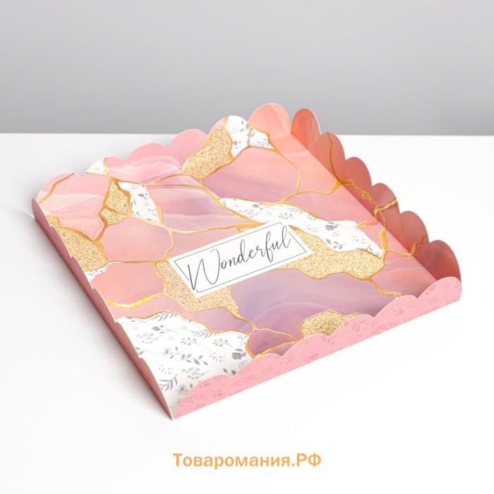 Коробка для печенья, кондитерская упаковка с PVC крышкой, «Камень», 21 х 21 х 3 см