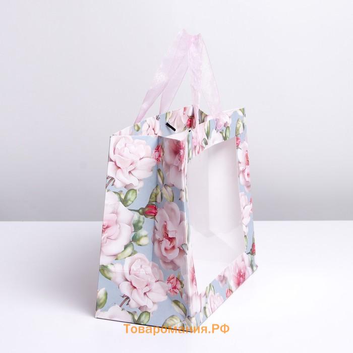 Пакет подарочный крафтовый с пластиковым окном, упаковка, «Beautiful», 24 х 20 х 11 см